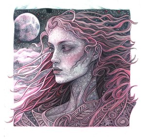 Fine Line Art Woman Portrait Graphic, seinätaidevedoksia