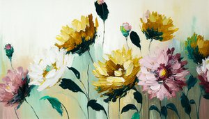 Floral asetelma maalaus vaakasuora kankaalle, seinätaide tulostaa pyynnöstä tekijältä F. Abderrahim