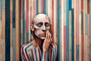 Surrealistinen maalaus surullisesta miehestä Giorgio de Chiricon innoittamana, taide tulosteita tekijältä F. Abderrahim