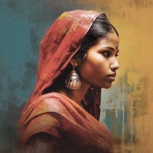 Perinteinen intialainen nainen hopea korvakorut, muotokuva Wall Art Print tekijältä F. Abderrahim