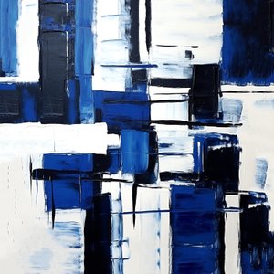 abstrakti ekspressionismi geometrinen ruudukko musta  sininen koostumus, seinä Art tulosteet tekijältä F. Abderrahim