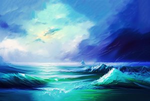 abstrakti maalaus merimaisema pastelli väri, kankaalle  Wall art tulostaa verkossa tekijältä F. Abderrahim