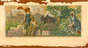 Abundance of Today seinämaalaustutkimus, Clarksville, Tennesseen postitoimisto, n. 1937-1938. tekijältä F. Luis Mora