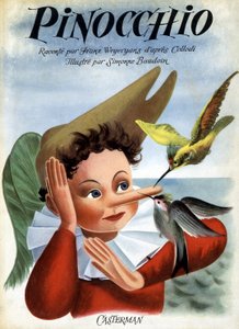 Kirjan "" Pinocchio" kansi, kuvittanut Simonne Baudoin, toim. Casterman Huomio: OIKEUDEN VARAUKSET tekijältä F. Rothier