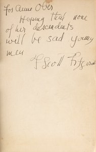 Tekijän kirjoitus "All the Sad Young Men" -kirjan ensimmäisen painoksen etusivulle tekijältä F. Scott Fitzgerald