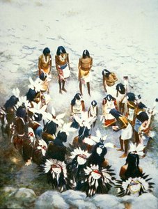 Lenya Ceremony, Walpi Pueblo, n. 1900 (väri litho) tekijältä F. Seth