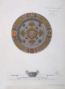 Esittelyastian ja suolakellarin suunnittelu, 1901 tekijältä Factory Fabergé Russian Master