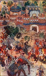 Suuri keisari Akbar astuu kaupunkiinsa osavaltiossa, 1572, 1590-1595, c1930.