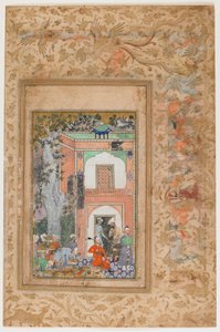<em> Babur viihdyttää sulttaani Ibrahim Lodin palatsissa </em> <em>Baburnamasta</em>