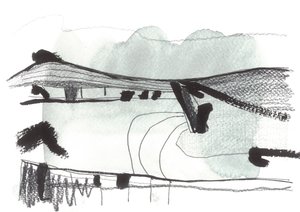 Walk to Lewes, 2017 (akvarelli ja muste kankaalle) tekijältä Faye Bridgwater