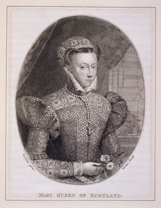 Mary Queen of Scots (1542-87), kaiverrus George Vertue (1684-1756) (kaiverrus) tekijältä Federico (after) Zuccaro