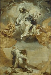 Pyhä Dominic de Guzman vastaanottamassa ruusukon, n. 1588 tekijältä Federico Barocci