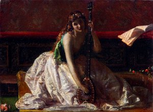 Scapigliatura: Luuttisoittaja, Faruffini, Federico (1831-1869). Öljy kankaalle, koko: 26x35