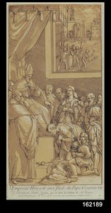 Keisari Henri IV (1050-1106) paavi Gregorius VII:n (1020-85) jaloissa Nicolas Le Sueurin (1691-1764) kaiverruksella