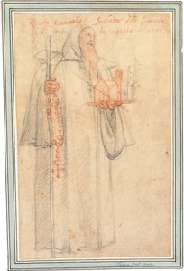 Fra Stefano, Vallombrosan kamaldoliittien prokuraattori, pyhä Romuald, pitelemässä kirkon mallia ja rukousrukousta, 1577 tekijältä Federico Zuccaro