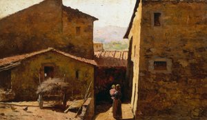 Maalaismaisia toscanalaisia maalaistaloja, Federico Andreotti (1847-1930), öljy paneelille