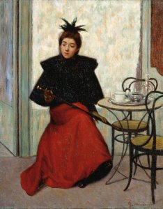 Kahvilassa, Federico Zandomeneghi (1841-1917), öljy kankaalle, 41x33 cm