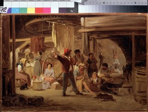 Sirkus kulissien takana. Feodor Andejevitš Bronnikovin (1827-1902) maalaus. Öljy kankaalle