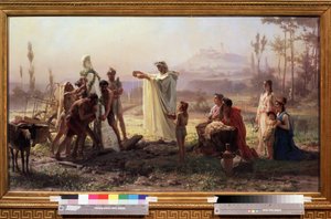 Muinainen Kreikka: ""Hermeksen kunnianosoitus seremonia"" Feodor Andrejevitš Bronnikovin (1827-1902) maalaus 1874 Koko 70x123 cm Valtion Tretjakovin galleria Moskova tekijältä Fedor Andreevich Bronnikov