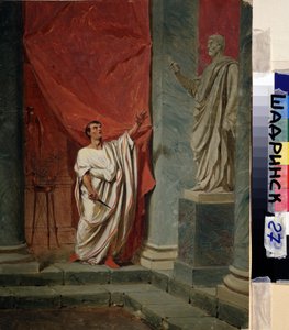 Brutuksen vala (Marcus Junius Brutus) (85 eKr.-42 eKr.) Lucretian (Lucrezia, Lucretia, roomalainen nainen) raiskauksen jälkeen. Feodor Andrejewitsch Bronnikoffin (1827-1902) maalaus. Öljy puulle. 0,325 x 0,249 m. Schadrinsk, museo