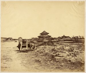 [Pekingin muurin huippu, joka otettiin haltuun 14. lokakuuta 1860 ja jossa näkyy kiinalaisten tykit, jotka on suunnattu meidän pattereitamme vastaan] tekijältä Felice Beato