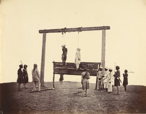 Kaksi 31. alkuperäiskansojen sotilasta, jotka hirtettiin Lucknowiin, 1857 tekijältä Felice Beato
