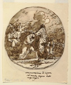 Kattosuunnittelu Numan pyhittämiseen, Sala di Numa Pompilius, Palazzo Milzetti, Faenza tekijältä Felice Giani
