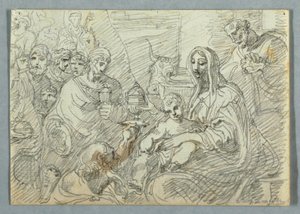 Piirros, Magi Adoration of the Magi tutkimus Lodovico Carracci, 1800-1820. tekijältä Felice Giani