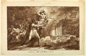 Piirros, Iris rohkaisee Priamosta anomaan Hektorin ruumista Akillekselta, 1810-20 tekijältä Felice Giani