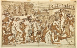 Piirros, Venuksen palvonta klassisessa maisemassa, n. 1820. tekijältä Felice Giani
