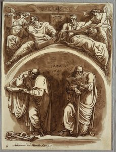 Lunette pyhien Pietarin ja Paavalin, Matteuksen ja profeetta Jesajan kanssa, Tutkimus Sebastiano del Piombon mukaan tekijältä Felice Giani