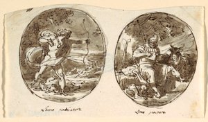 Man the Hunter, Man the Shepherd, Design for holvikatot, Sala dei Legislatori, Palazzo Conti-Sinibaldi, Faenza tekijältä Felice Giani