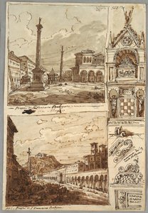 Piazza San Domenico Bolognassa; Piazza San Francesco ja Villa Aldini Bolognassa; Tutkimus Glossatorin haudasta tekijältä Felice Giani