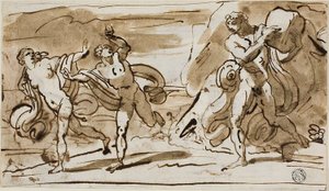 Polyphemus heittää lohkareita Fleeing Aeisiin ja Galateaan (recto); Polyfemus soittamassa ruokopillejä Galatealle (käänteinen) tekijältä Felice Giani