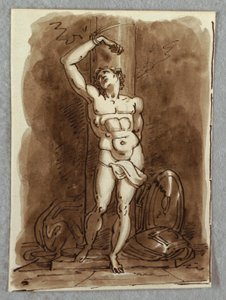 Saint Sebastian, Yksityiskohta Polyptichista, jossa Neitsyt istuu, tutkimus Dosso Dossin mukaan tekijältä Felice Giani