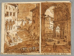 Sketchbook Page, Folio 64: Study after Bolognese Architecture and Sculpture; Verso: Geometriset mallit tekijältä Felice Giani