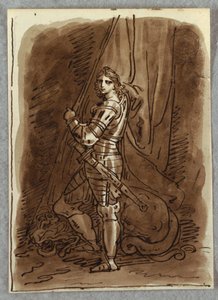 St. George, Yksityiskohta Polytichista, jossa Virgin Enthroned, tutkimus Dosso Dossin jälkeen tekijältä Felice Giani