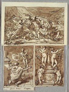La batalla entre els romans i els sabins; Aparició de Ròmul a Pròcul, Dos estudis després dels Carracs; Candelabre finès tekijältä Felice Giani