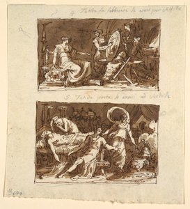 Thetis Hephaiston työpajassa; Thetis esittelee panssaria Akhilleukselle: kaksi mallia kattopaneeleille Galeria d