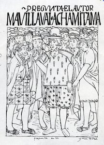 Poma de Ayala tiedustelee muinaisen Perun historiaa. tekijältä Felipe Huaman Poma de Ayala