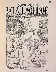 Cuzcon valloitus espanjalaisten valloittajien toimesta vuonna 1533 (mustepiirustus tekijältä Felipe Huaman Poma de Ayala