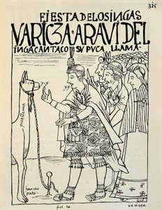 Laman uhraus inkaririitin yhteydessä (mustepiirustus, n. 1587) tekijältä Felipe Huaman Poma de Ayala