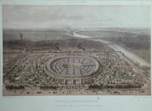 Yleiskuva Pariisin yleisnäyttelystä vuonna 1867, otettu Rapp-portilta (värilitho)