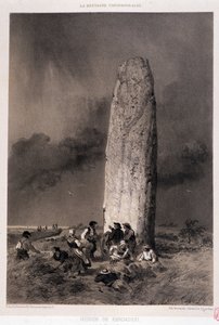 Talonpojat Kergadioun (Finisteren) menhirin ympärillä - teoksessa "" La Bretagne contemporaine", ill. Felix Benoist, toim. Charpentier, Pariisi tekijältä Felix Benoist