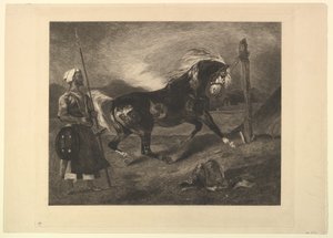 Arabialainen hevonen vaakalaudalla Delacroix