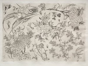 Illallispalvelu Rousseau-palvelu: Kukat no. 23, 1866. tekijältä Felix Bracquemond