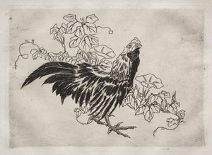 Illallispalvelu Rousseau-palvelu: Kukko ja aamun loisto no. 25, 1866. tekijältä Felix Bracquemond