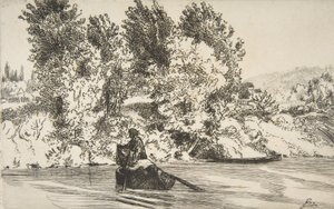 Kalastaja verkon kanssa, 1868. tekijältä Felix Bracquemond