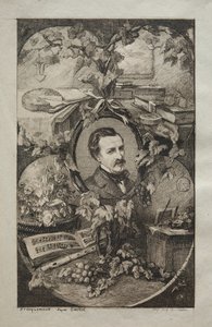Etukappale Champfleuryn uusille teoksille, Luonnon ystävät: Champfleuryn muotokuva, 1859. tekijältä Felix Bracquemond