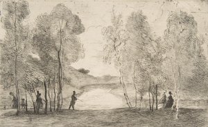 Bois de Boulogne -järvi, noin 1858. tekijältä Felix Bracquemond